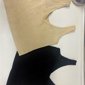 Aura Ribbed Knit Tank Top Set - Black and Tan